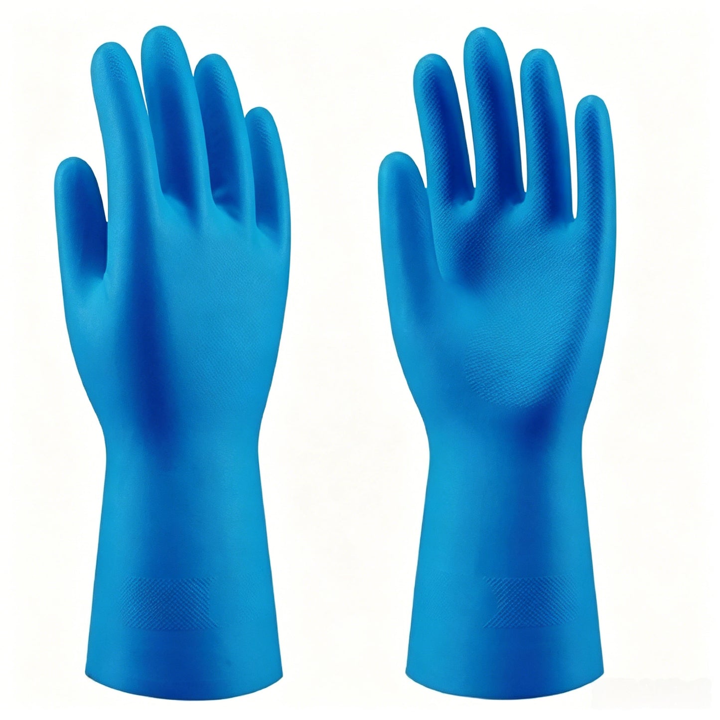 N1801 unflocked nitrile household gloves, anti-slip textured palm, long gauntlet cuff for splash protection, chemical & oil resistant, EN374 certified for food contact and kitchen cleaning tasks
