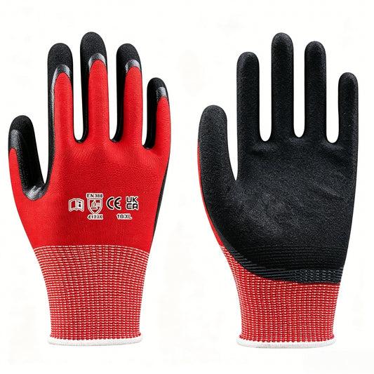 N2001 13 gauge polyester sandy nitrile safety gloves, excellent anti-slip grip against water & oil, durable abrasion resistance for maintenance & agriculture